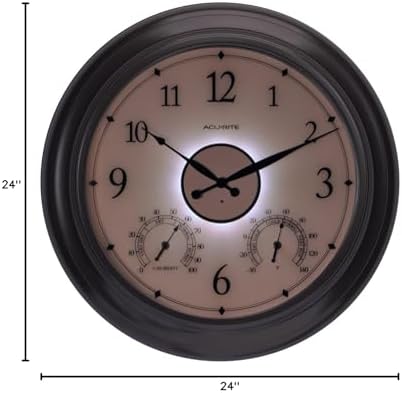 AcuRite 75133M LED Illuminated Outdoor Clock with Temperature and Humidity, 24", Black