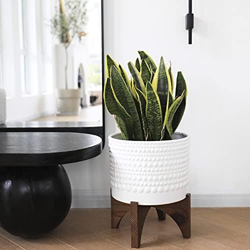 LA Jolie Muse Ceramic Pot for Plants, 8 Inch Indoor Planter with Stand