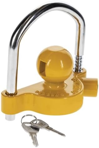 REESE Towpower 72783 Coupler Lock, Adjustable Storage Security, Heavy-Duty Steel, Yellow and Chrome ( Universal Fit)