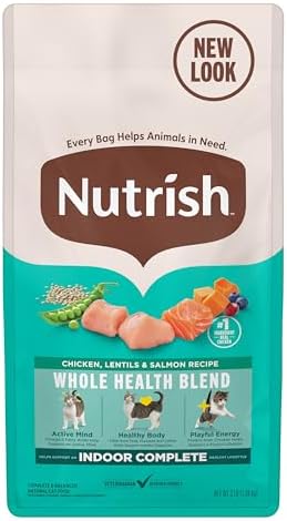 Nutrish Indoor Complete Dry Cat Food, 3 lb. Bag (Rachael Ray) | Chicken, Lentils & Salmon Recipe, Crafted for Adult Indoor Cats, Veterinarian Reviewed Formula