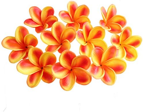 10PCS Artificial Plumeria Flowers with Stem, Apricot | Natural Real Touch,DIY Cake Decoration, Hawaiian Part, Luau Decor, Wedding Bouquets