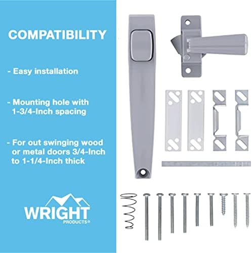 Wright Products - Tie Down Push Button Door Latch for Screen and Storm Doors, Aluminum Grey