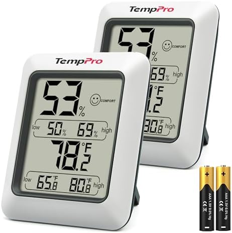 TempPro TP50 Digital Hygrometer Indoor Thermometer Room Thermometer | Humidity Meter Humidity Gauge with Temperature Humidity Monitor for House Office Celler Greenhouse RV (Previously ThermoPro)