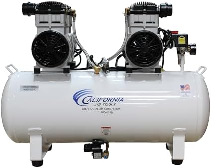 California Air Tools 20040CAD Powerful 4.0 HP Ultra Quiet and Oil-Free Air Compressor, 20 Gallon Tank, 75 dB Noise Level, White, 220v 60hz, with Automatic Drain Valve