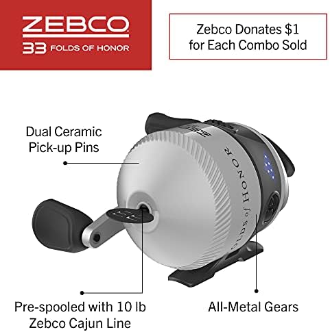Zebco 33 Folds of Honor Spincast Reel and 2-Piece Fishing Rod Combo, 6-Foot Fiberglass Rod, Quickset Anti-Reverse Fishing Reel with Bite Alert