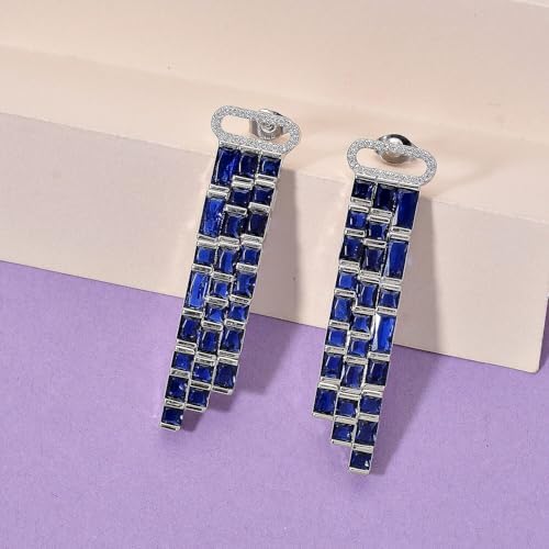 Blue Glass and Cubic Zirconia Earrings in Silvertone