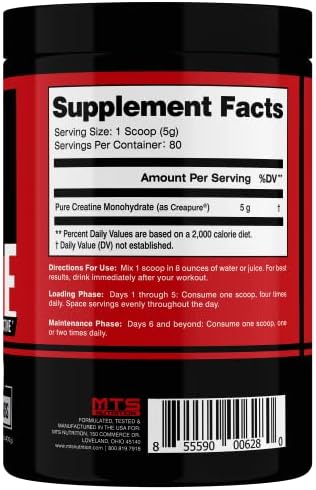 MTS Nutrition Creapure Creatine Powder - Muscle Growth & Recovery Supplement - 80 Servings Unflavored