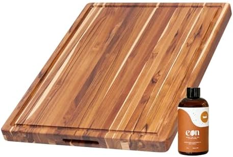 Teakhaus Carving Board with Juice Groove - Large (L) Teak Wood Cutting Board 20”L x 15”W x 1.5” Thick - Sustainably Harvested & FSC Certified - Knife Friendly with Beeswax Oil Finish