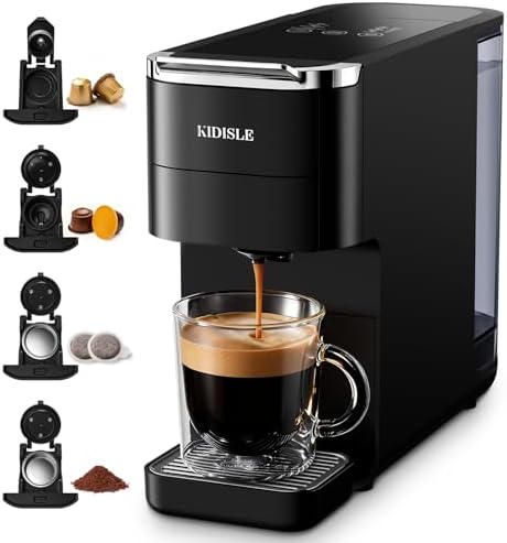 KIDISLE 20 Bar Espresso Machine, Compatible with Nespresso Original & Dolce Gusto Capsules, Ground Coffee & ESE Pods, 47.3oz Tank, One-Touch Boil