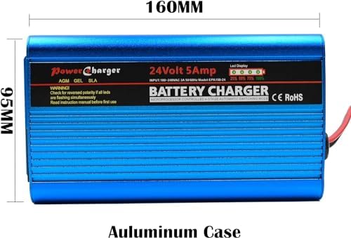 Unocho 24V 5A Battery Charger Maintainer 4-Stage Smart Lead-Acid Charger with 3-Pin XLR Connector Power Switch and LED Display for Wheelchairs Mobility Scooters AGM Gel SLA VRLA