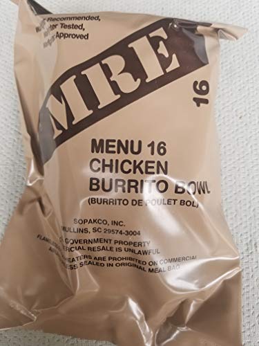 LoJo Surplus 2022 Genuine Military MRE Meals Ready to Eat with Inspection Date 2022 or Newer (Chicken Burrito Bowl)
