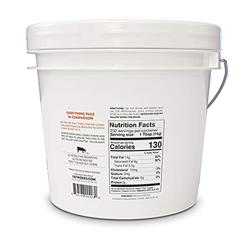 Fatworks 1 Gallon100% Grass-Fed Beef Tallow, Pasture Raised, USDA, Small Batch Rendered, Sourced from U.S. Sustainable Small Family Farms, Keto, Paleo