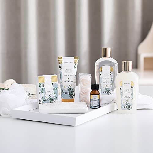 Self Care Gifts for Women, Spa Luxetique 8pcs Daisy Bath and Body Gift Baskets for Her, Bath Set with Bubble Bath, Lotion, Christmas Gifts for Mom
