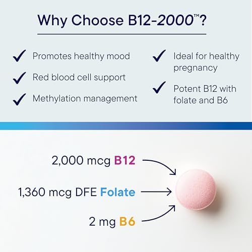 BIOTICS RESEARCH B12-2000™ Vitamin B12 2000 mcg, B6, Folate–B12 Sublingual Lozenges, Methylation Support Supplement, High Potency