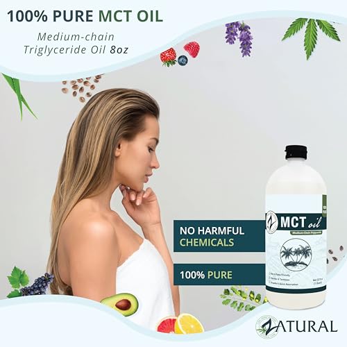 Pure MCT Oil, Carrier, Massage, Hydrating, Hair, Food, and Therapeutic Grade, 8 Oz