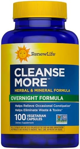 Renew Life Cleanse More 100 Vegetarian Capsules | Helps Relieve Occassional Constipation | Herbal Formula with Magnesium | Dairy, Soy and Gluten Free