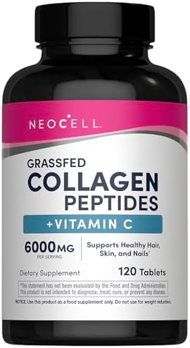 NeoCell Super Collagen with Vitamin C, 120ct Collagen Pills, Non-GMO, Grass Fed, Paleo Friendly, Gluten Free, Collagen Peptides Types 1 & 3 for Hair