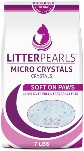 Litter Pearls Micro Crystals Unscented Non-Clumping Crystal Cat Litter with Odorbond, 7 lb, White, Clear and Blue Crystals (LPMC7)