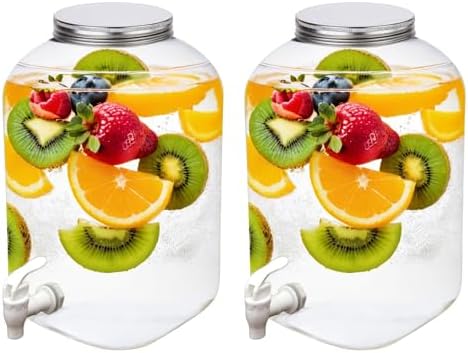 Lily's Home Plastic Beverage Dispenser with Spigot - 2 Gallon Drink Holder for Water, Juice, Tea - Ideal for Parties, Lemonade Stands, & Events