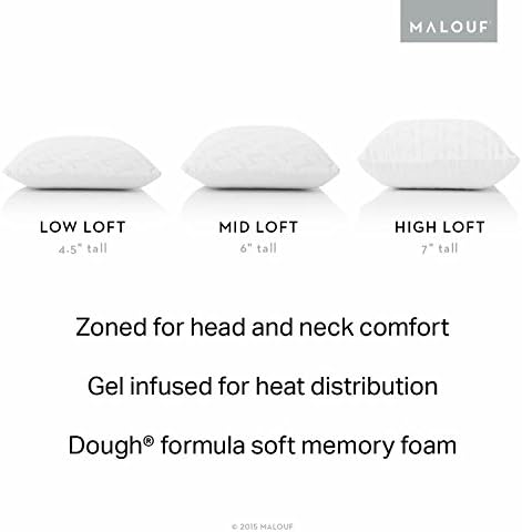 MALOUF Zoned Dough Gel-Infused Memory Foam Bed Pillow-5-Year U.S. Warranty-Queen-Mid Loft, Queen Mid Loft