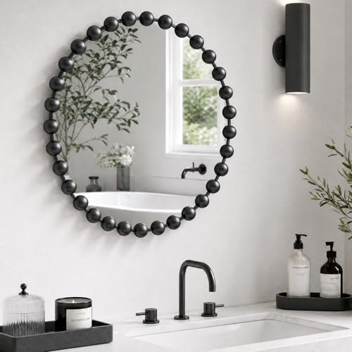 Madison Park Round Mirror, Metal Frame Circle Mirror 27 inch, Wall Art Decor Mounted Hanging for Entryway, Bathroom, hallway, Living Room, Vanity