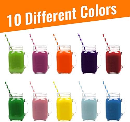 Paper Straws Disposable - 200 Pack - Durable & Non-Soggy Striped Paper Straws for Drinking in 10 Colors - 100% Biodegradable & Eco-Friendly for
