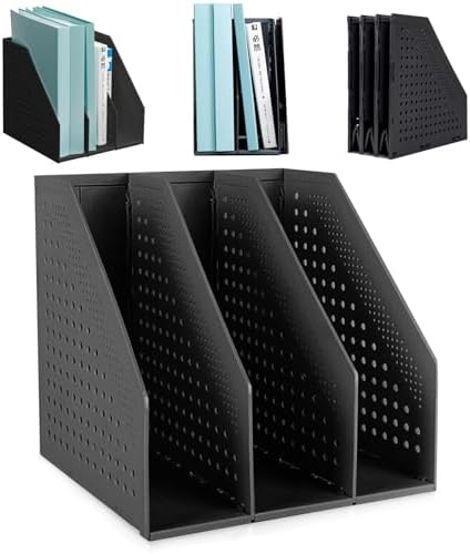 SAYEEC Collapsible Magazine Holder Plastic Desktop 4 Compartment File Rack Magazine Organizer Vertical File Divider Sorter Storage Document