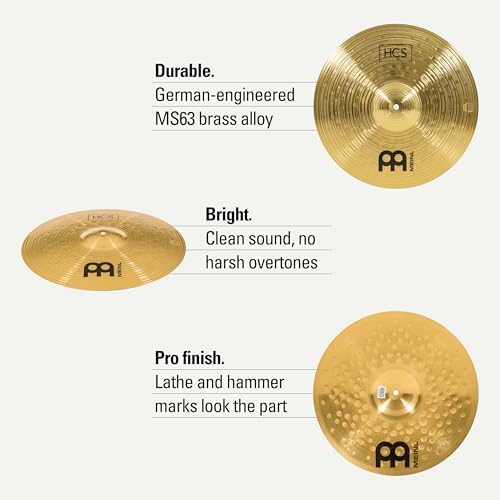 Meinl Cymbal Set Box Pack with 14” Hihats, 20” Ride, 16” Crash, Plus a FREE 10” Splash – HCS Traditional Finish Brass – Made In Germany