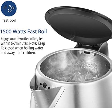 Comfee 1.7L Stainless Steel Electric Tea Kettle, BPA-Free Hot Water Boiler, Cordless with LED Light, Auto Shut-Off and Boil-Dry Protection