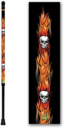 Walking Cane T Handle Derby Aluminum Adjustable Flames and Skulls Design Men or Women