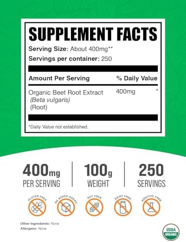 BulkSupplements.com Organic Beet Root Extract Powder - Beet Root Powder, Nitric Oxide Supplement - Vegan & Gluten Free, 400mg per Serving