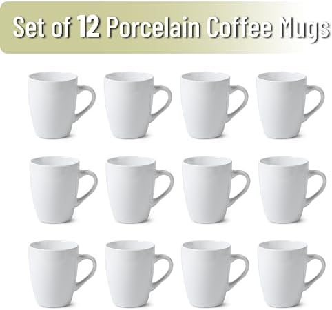 BTaT- White Coffee Mug Set, 12 Pack, 12oz, Ceramic Coffee Cups | Bulk Mug Set for Home, Office, Café, Hot Beverages, Tea, Cappuccino
