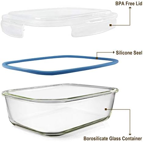 Glass Food Storage Containers Set, Large Size Containers with Lids, BPA-free Locking lids, 100% Leak Proof Glass Meal Prep Containers