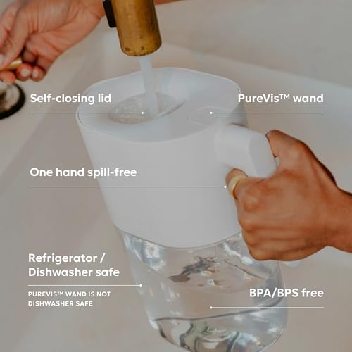 LARQ PureVis 3-in-1 Water Filter Pitcher, UV-C Purifier & App, 8 Cup,M.Blue | Water purifier pitcher & fridge water jug: removes lead & PFAS, keeps minerals, self-cleans UV-C, tracks filter life & intake