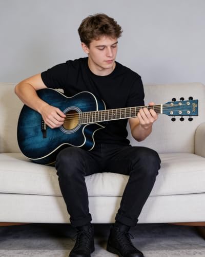 Winzz 40 Inches Acoustic Steel-string Guitar Beginner, Elegant Unique Color Design (Blue-green)