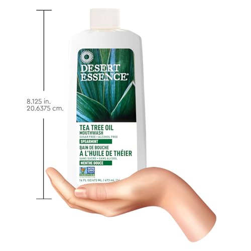 Desert Essence Tea Tree Oil Mouthwash, Alcohol Free, Spearmint, 16 fl oz | Sugar-free botanical formula with aloe