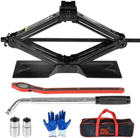 BIG RED T10152 Torin Steel Scissor Lift Jack Car Kit, 1.5 Ton (3,000 lb) Capacity, Red