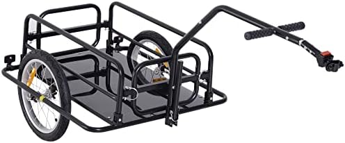Aosom Bike Cargo Trailer Heavy-Duty with Universal Hitch 16" Wheels Black | Bicycle Trailer, Bike Wagon Cart, Foldable Compact Storage