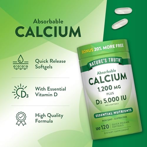 Nature's Truth Absorbable Calcium | 1200 mg | with Vitamin D3 5000 IU