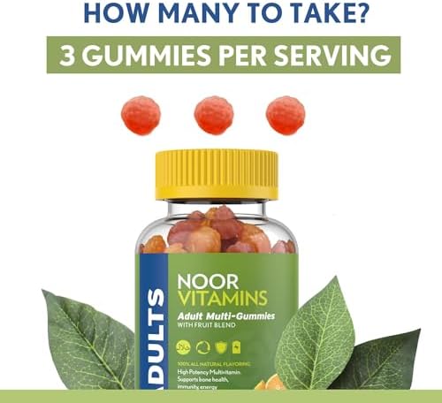Noor Vitamins Halal Adult Multivitamin Gummy with Organic Fruit Blend for Men and Women; Non-GMO, Gluten Free, Gelatin Free Halal Vitamins - 90 Count