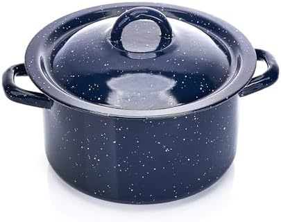 IMUSA USA C20666-1062810W Speckled Enamel Stock Pot with Lid, 4 Quart, Blue | Speckled Enamel Finish, Durable Steel Construction, Ideal for Soups and Stews, Great for Everyday Family Meals