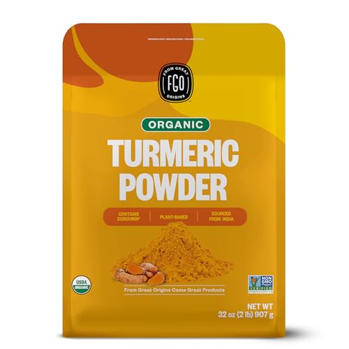 FGO Organic Turmeric Powder w/Curcumin, 8oz Resealable Pouch, USDA Organic and Non-GMO, Sourced from India, Packaging May Vary (Pack of 1)