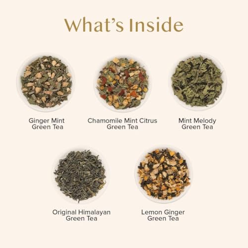 VAHDAM, Assorted Green Tea Bags Sampler (5 Flavors, 20 Ecofriendly Pyramid Tea bags) I Gift Ideas for Women & Men | Himalayan Green Tea Varieties | Gluten Free & Non GMO | Gift Ideas for Him/Her