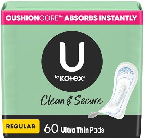 U by Kotex Clean & Secure Ultra Thin Pads, Regular Absorbency, 176 Count (4 Packs of 44) (Packaging May Vary)