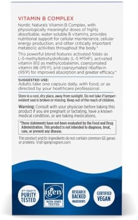 Nordic Naturals Vitamin B Complex, Energy Metabolism - 45 Capsules | 8 essential B vitamins: B1 Thiamine, B2 Riboflavin, B3 Niacin, B6, B12, B9 Folate