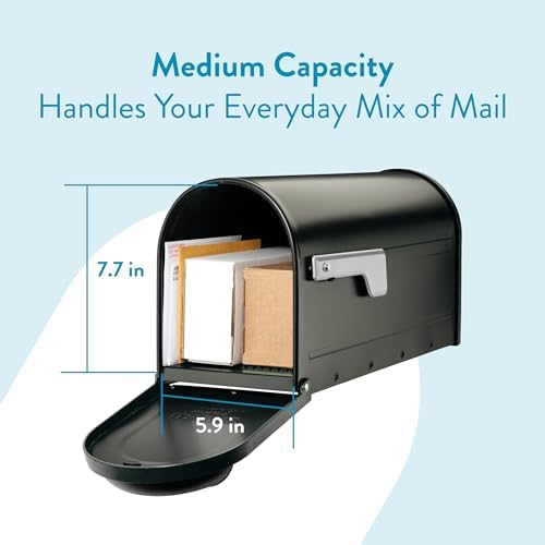 Architectural Mailboxes 8830B-10 Winston Nickel Flag Post Mount Mailbox, Medium, Black | Galvanized steel build for outside with weather-resistant build and rust-resistant powder-coat finish. USPS approved.