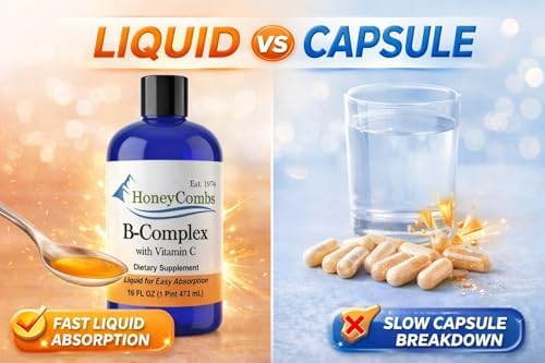 Liquid Vitamin B Complex Drops with B12 B6 B1 B2 B3 B5 B7 B9 + Vitamin C | Liquid B-Complex with Vitamin C supports daily energy metabolism and
