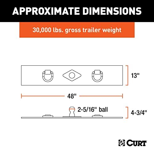 Curt Manufacturing 65500 Flat Hitch Plate 13 in X 48 in W/2 1/2 in Welded D-Rings
