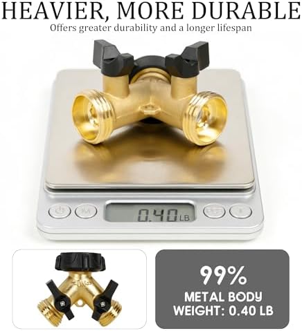 Hourleey Brass Garden Hose Splitter 2 Way, 3/4 Inch Hose Connector Tap Splitter, Hose Y Splitter