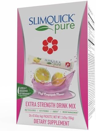 Slimquick Pure 3x Extra Strength Mixed Berry Drink Mix for Women to Help Achieve Weight Goals, Helps Metabolism, Keeps Full for Longer with Green Tea, Caffeine, Chaste Tree, Rhodiola Extract, 26 Count